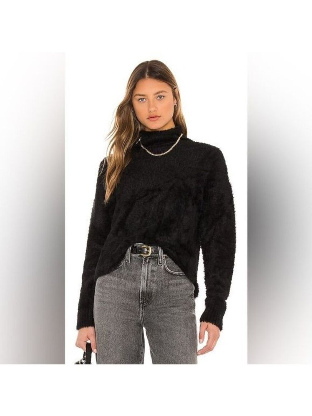 Bella Dahl Fuzzy Black Mock Neck Sweater